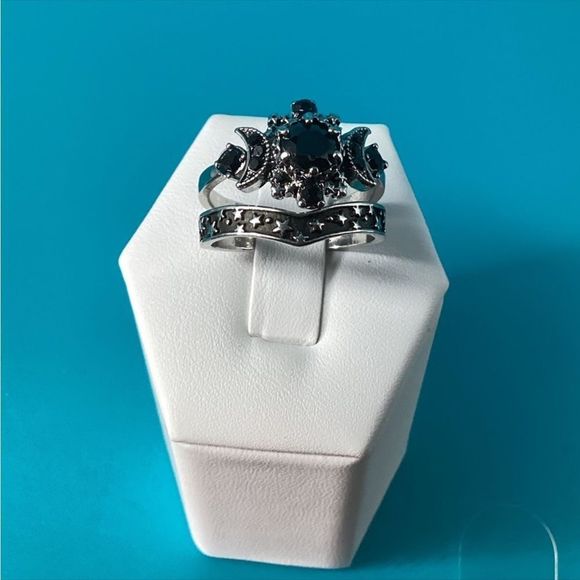 🖤⭐️Celestial Silver black Obsidian 2 piece ring.🖤⭐️ - Picture 6 of 17